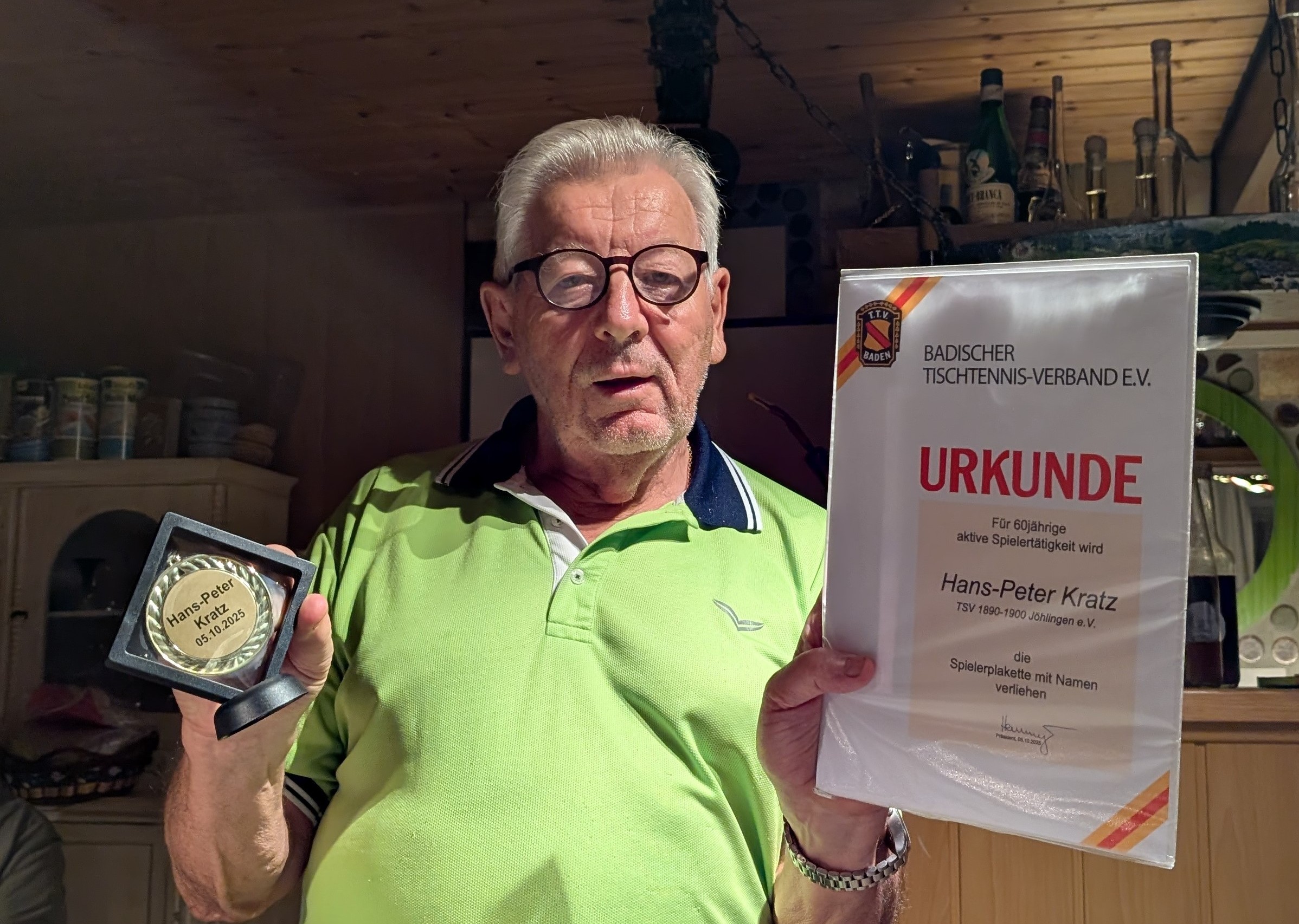 Ehrung des BaTTv für Hans-Peter Kratz